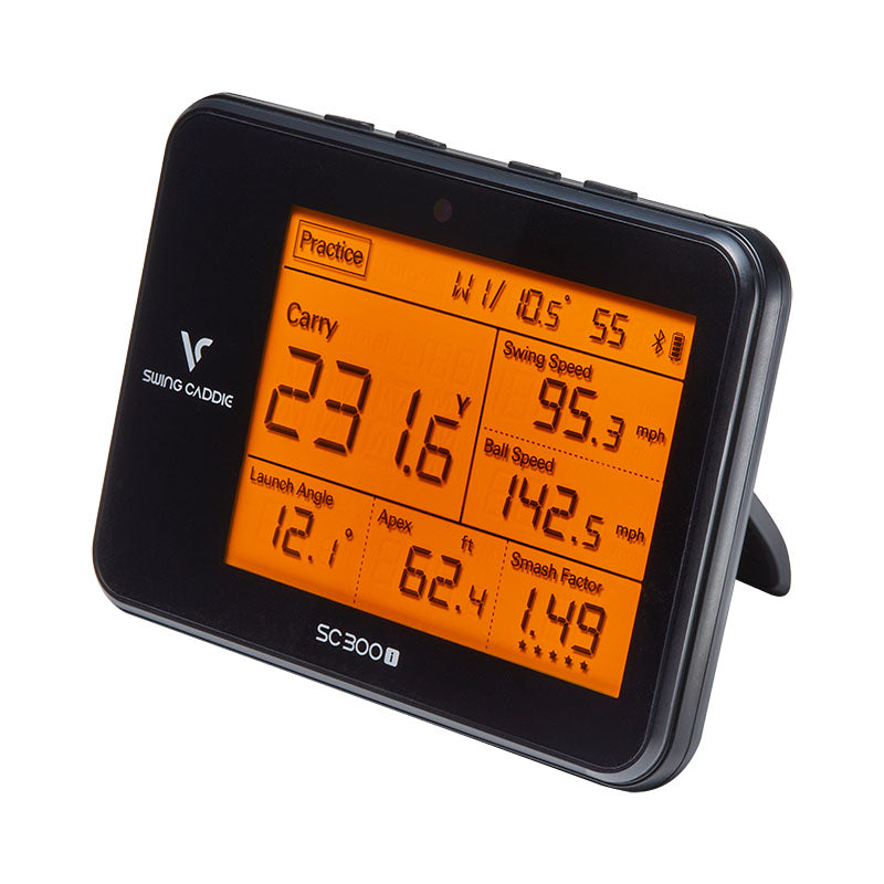 Voice Caddie Swing Caddie SC300i Launch Monitor Corner View With Stand
