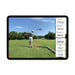 Golf swing analysis on a tablet screen with on-screen metrics.