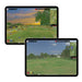 Two tablets displaying golf course simulations on a white background