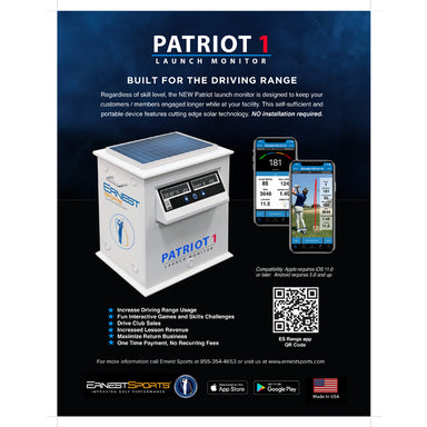 Patriot 1 Launch Monitor features with app screenshots